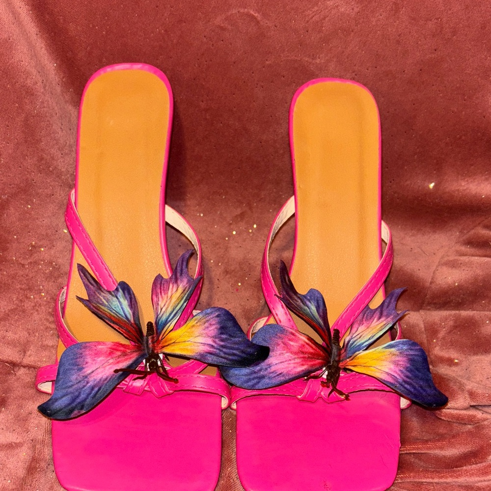 SHEIN Pink Heels with Butterfly Accent